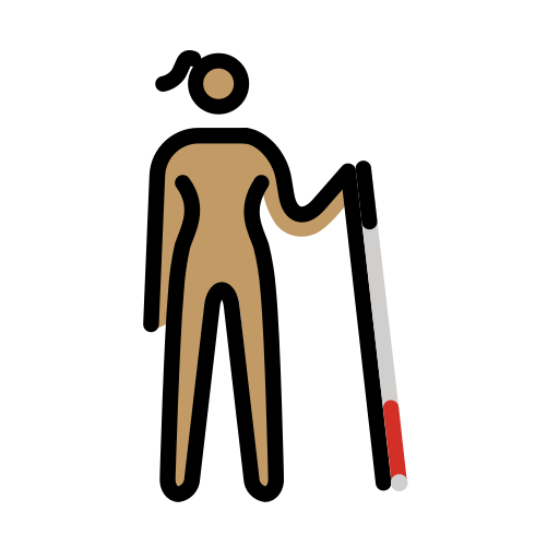 Mulher com bengala branca voltada para a direita: tom de pele médio para OpenMoji 16.0