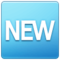 Wort „New“ In Blauem Quadrat Wort „New“ In Blauem Quadrat