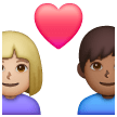 Couple avec cœur - Homme: Peau Moyennement Claire, Femme: Peau Moyennement Foncée Couple avec cœur - Homme: Peau Moyennement Claire, Femme: Peau Moyennement Foncée