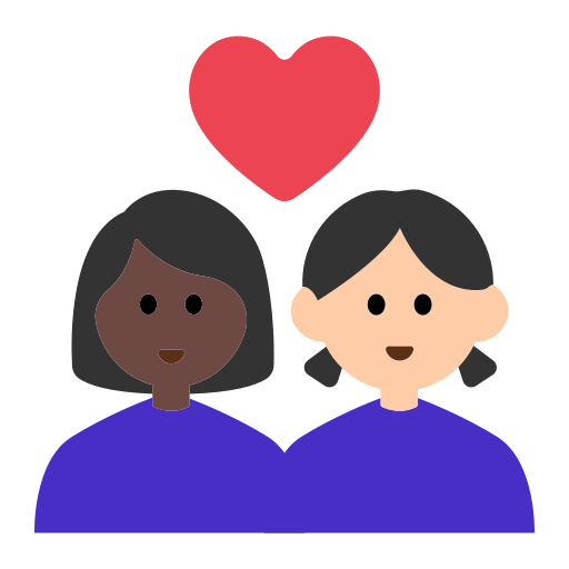 Couple with Heart: Woman, Woman, Dark Skin Tone, Light Skin Tone