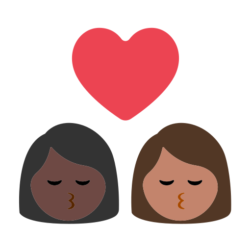 Kiss: Woman, Woman, Dark Skin Tone, Medium Skin Tone