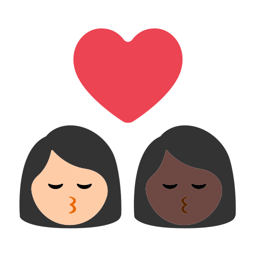 Kiss: Woman, Woman, Light Skin Tone, Dark Skin Tone