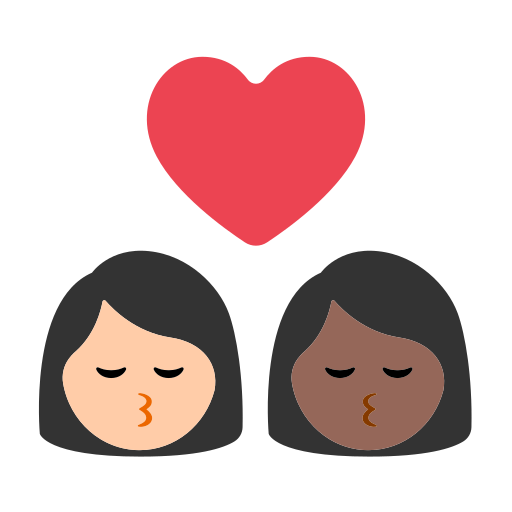 Kiss: Woman, Woman, Light Skin Tone, Medium-Dark Skin Tone