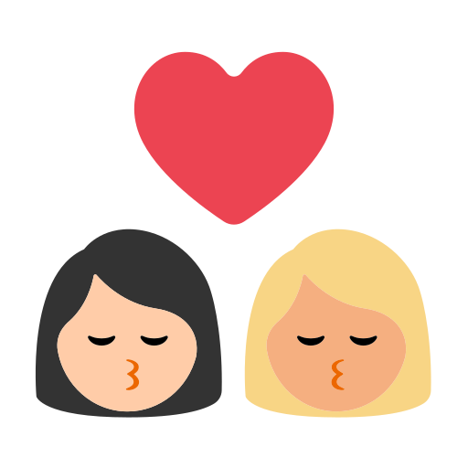 Kiss: Woman, Woman, Light Skin Tone, Medium-Light Skin Tone
