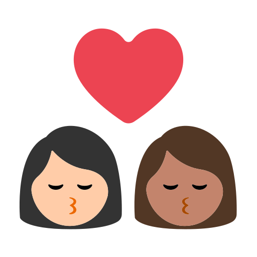 Kiss: Woman, Woman, Light Skin Tone, Medium Skin Tone