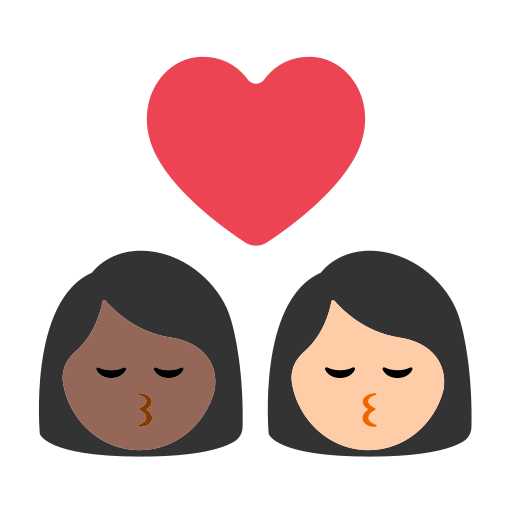 Kiss: Woman, Woman, Medium-Dark Skin Tone, Light Skin Tone