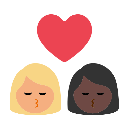 Kiss: Woman, Woman, Medium-Light Skin Tone, Dark Skin Tone