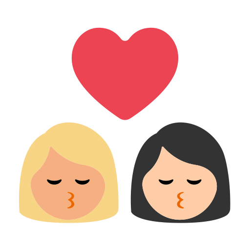 Kiss: Woman, Woman, Medium-Light Skin Tone, Light Skin Tone