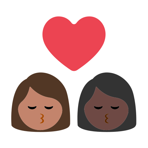 Kiss: Woman, Woman, Medium Skin Tone, Dark Skin Tone