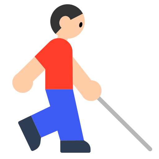 Man with White Cane: Light Skin Tone