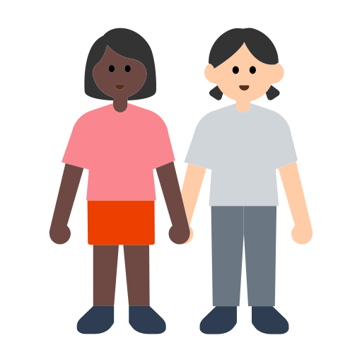 Women Holding Hands: Dark Skin Tone, Light Skin Tone
