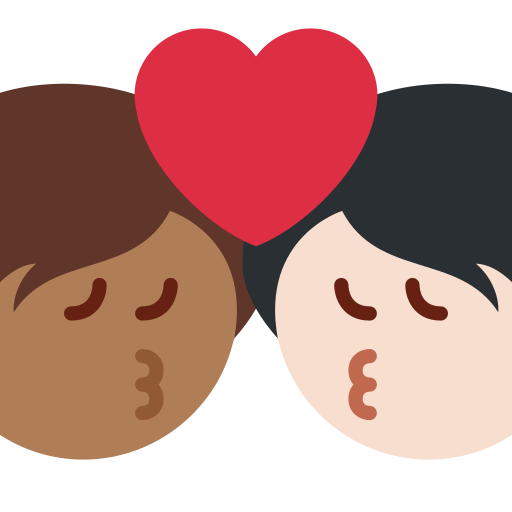 Поцілунок: дорослий дорослий темний тон шкіри дуже світлий тон шкіри для Twitter (X) Twemoji 15.0.3