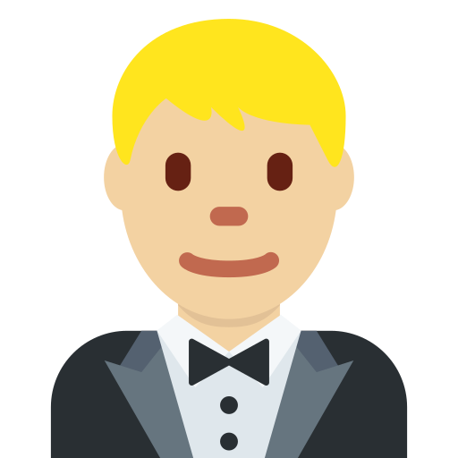 Мужчина в смокинге: светлый тон кожи для Twitter (X) Twemoji 15.0.3