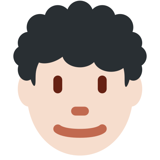 Чоловік: Дуже світлий тон шкіри кучеряве волосся для Twitter (X) Twemoji 15.0.3
