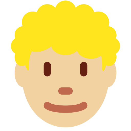 Чоловік: світлий тон шкіри кучеряве волосся для Twitter (X) Twemoji 15.0.3