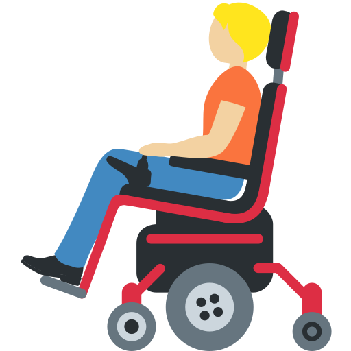 Людина в кріслі-візку з мотором: світлий тон шкіри для Twitter (X) Twemoji 15.0.3