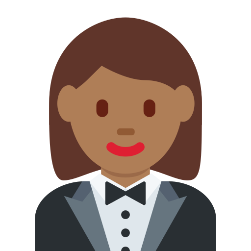 Женщина в смокинге: темный тон кожи для Twitter (X) Twemoji 15.0.3