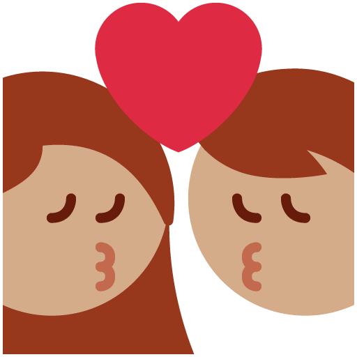 Поцілунок-жінка: середній тон шкіри, чоловік: без тону шкіри для Twitter (X) Twemoji 15.0