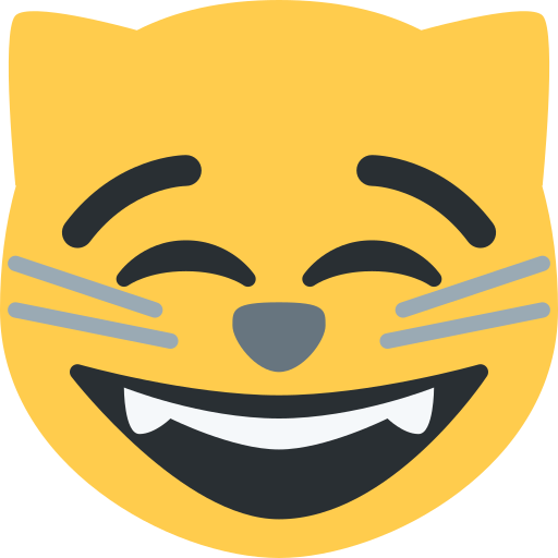 Wajah kucing gembira dengan mata bahagia