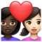 Couple avec cœur: Femme, Femme, Peau Foncée, Peau Claire